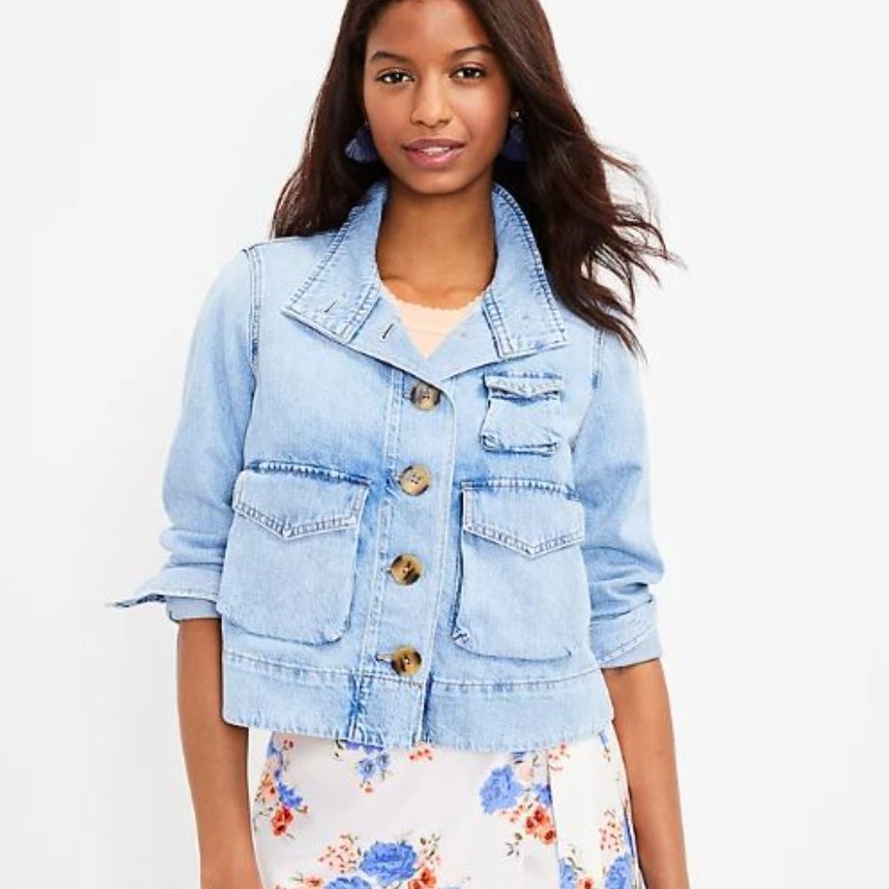 LOFT Denim Utility Jacket NWT In Light Indigo Wash